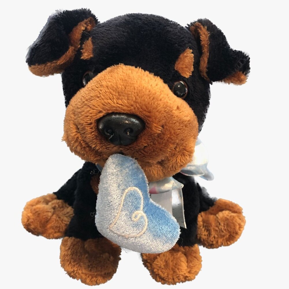 Walmart Rottweiler Rottie Black Brown Blue Heart Blue Ribbon 7 " Sitting
